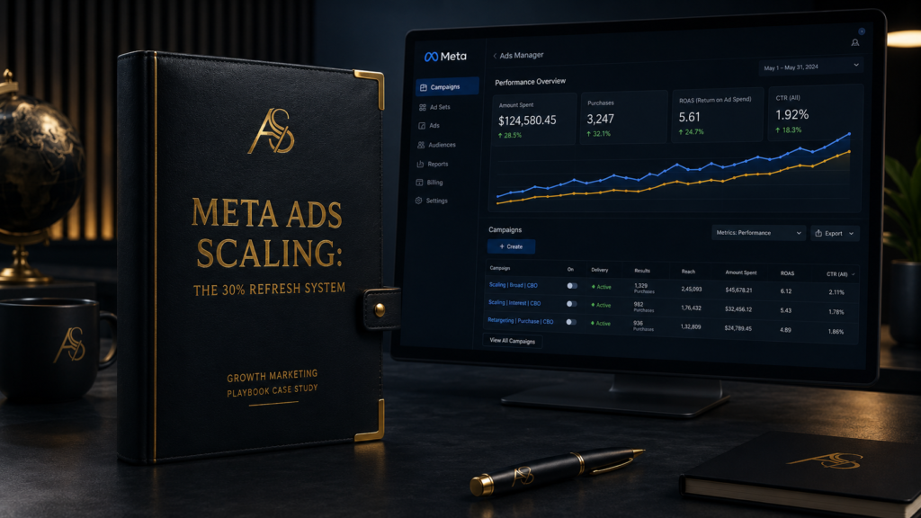 Meta Ads scaling framework showing campaign optimisation and the 30 percent creative refresh strategy