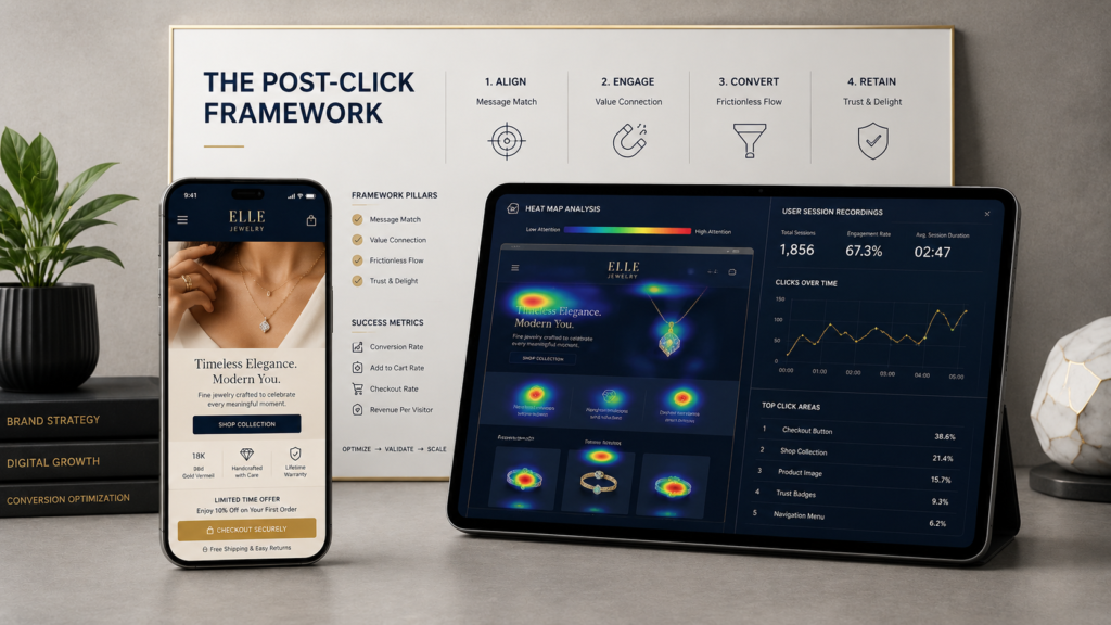 Landing page optimisation framework with heatmaps, analytics and user behaviour insights